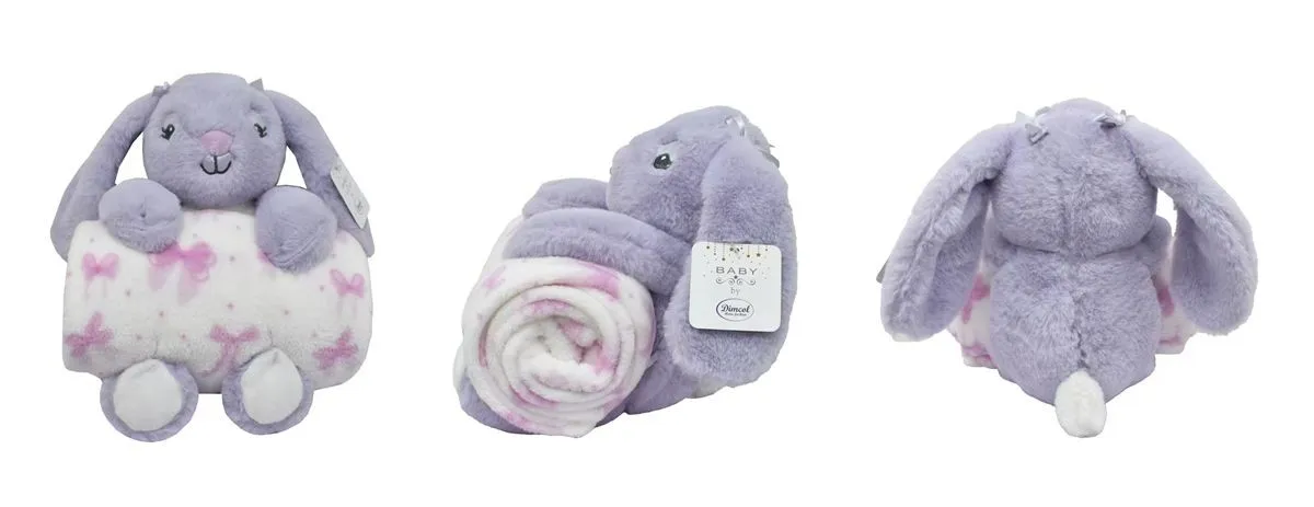 Λούτρινο Ζωάκι Σετ 2 Τεμ. bebe Rabbit 17 Ύψος 30 cm & Εμπριμέ Κουβέρτα Coral Fleece 75x90 cm Lilac 100% Polyester