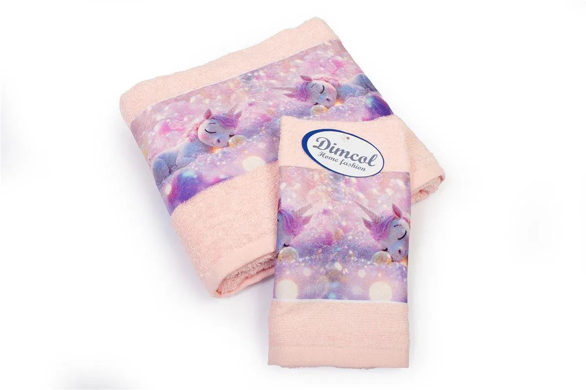 Πετσέτα Σετ 2 τεμ Με Ψηφιακή Εκτύπωση bebe Dreaming Unicorn 320 30X50,70X140 Pink 100% Cotton