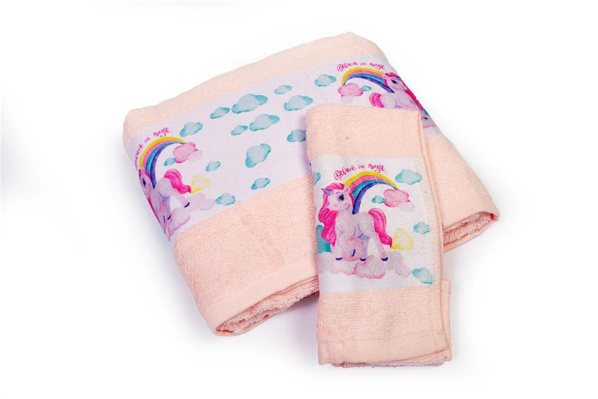 Πετσέτα Σετ 2 τεμ Με Ψηφιακή Εκτύπωση bebe Magic Unicorn 315 30X50,70X140 Pink 100% Cotton