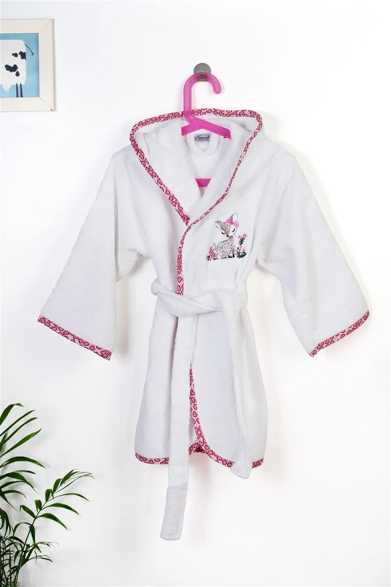 Μπουρνούζι Με Κέντημα kids Deer 197 Size: 04 White-Pink 100% Cotton