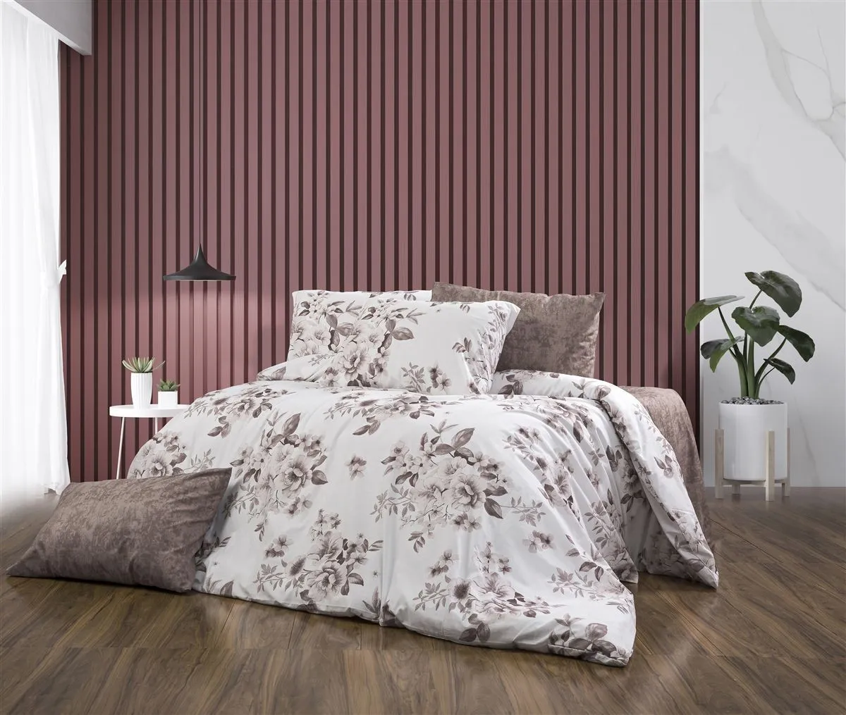 Σεντόνια Εμπριμέ Σετ 4 τεμ Βερονίκη 488 240X270 White-Mocha 70/30 Cott/Pol