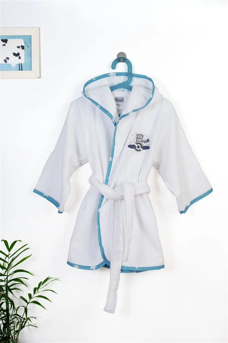 Μπουρνούζι Με Κέντημα kids Aviator 184 Size: 04 White-Sky Blue 100% Cotton