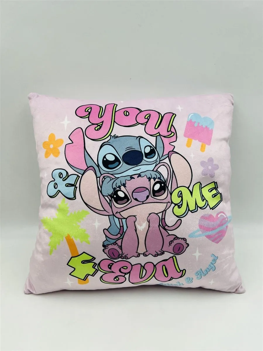 Βελούδινο Μαξιλάρι Disney Home Stitch & Angel 614 38X38 Baby Pink 100% Velboa