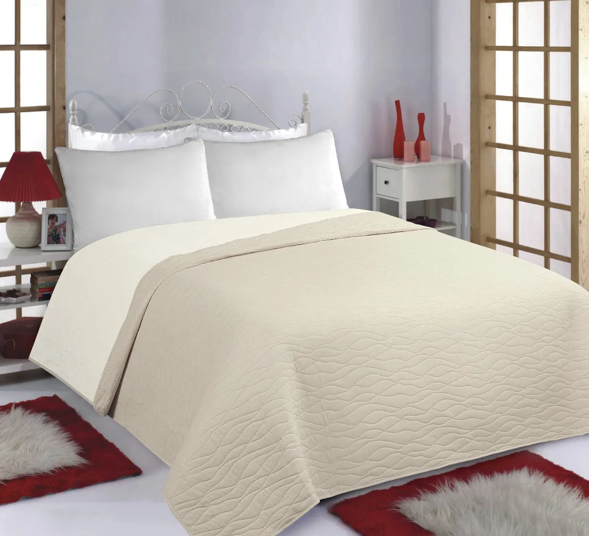 ΚΟΥΒΕΡΛΙ σετ (220cm x 240cm) WAVES beige/ivory