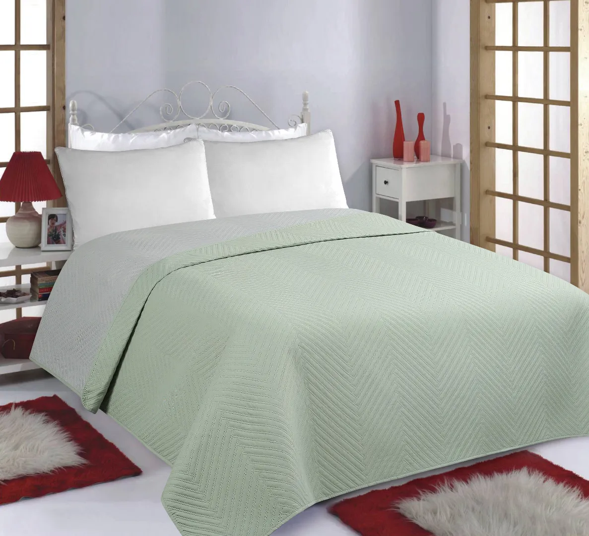 ΚΟΥΒΕΡΛΙ σετ (170cm x 220cm) BONES mint/grey