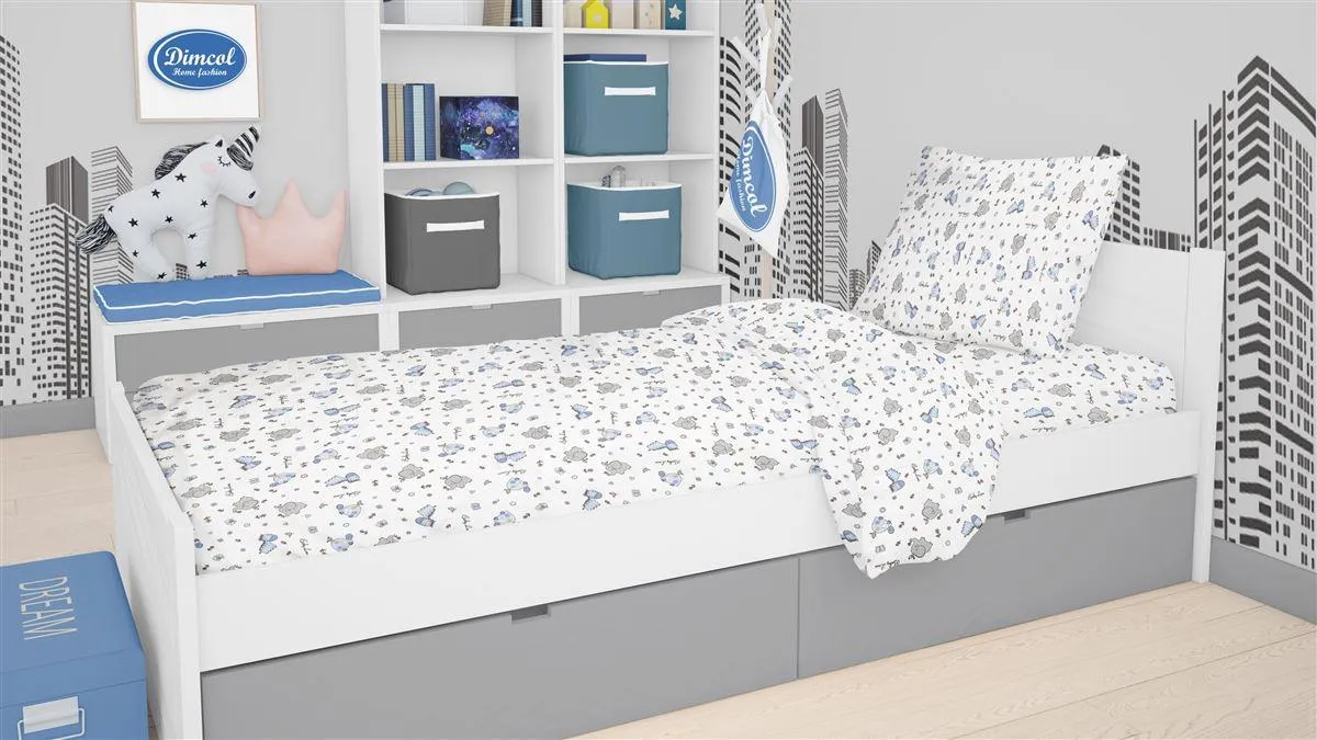 Παπλωματοθήκη Εμπριμέ kids Elephant 074 160X240 White-Sky Blue 100% Cotton Flannel