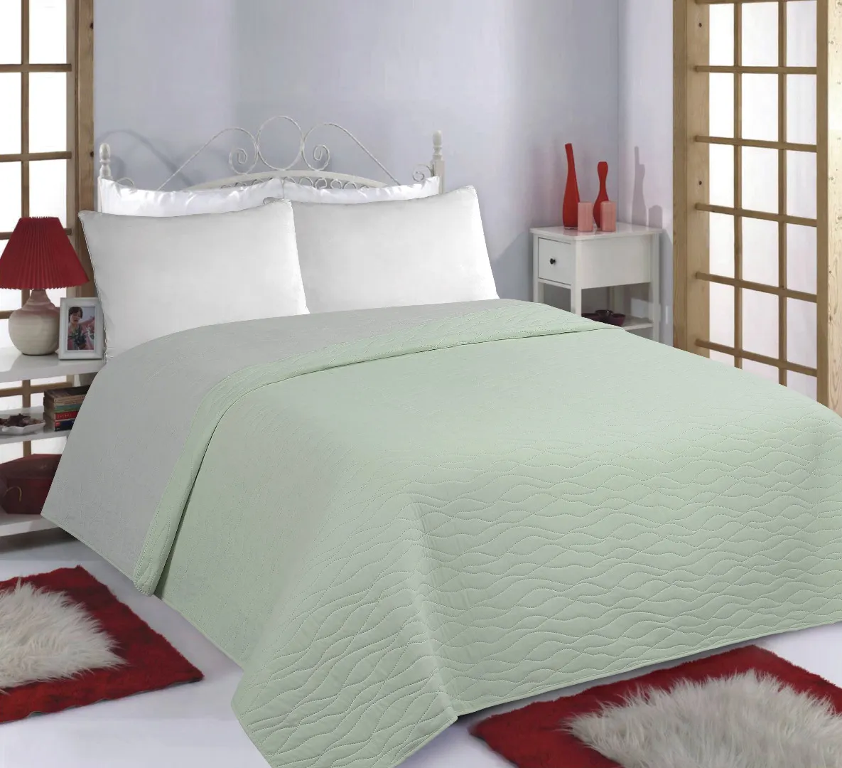 ΚΟΥΒΕΡΛΙ σετ (240cm x 260cm) WAVES mint/grey