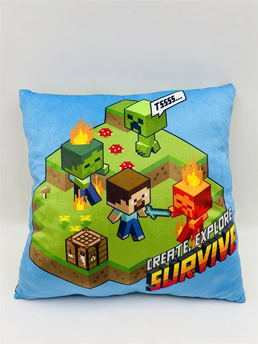 Βελούδινο Μαξιλάρι Mojang Minecraft 606 38X38 Light Green-Sky Blue 100% Velboa