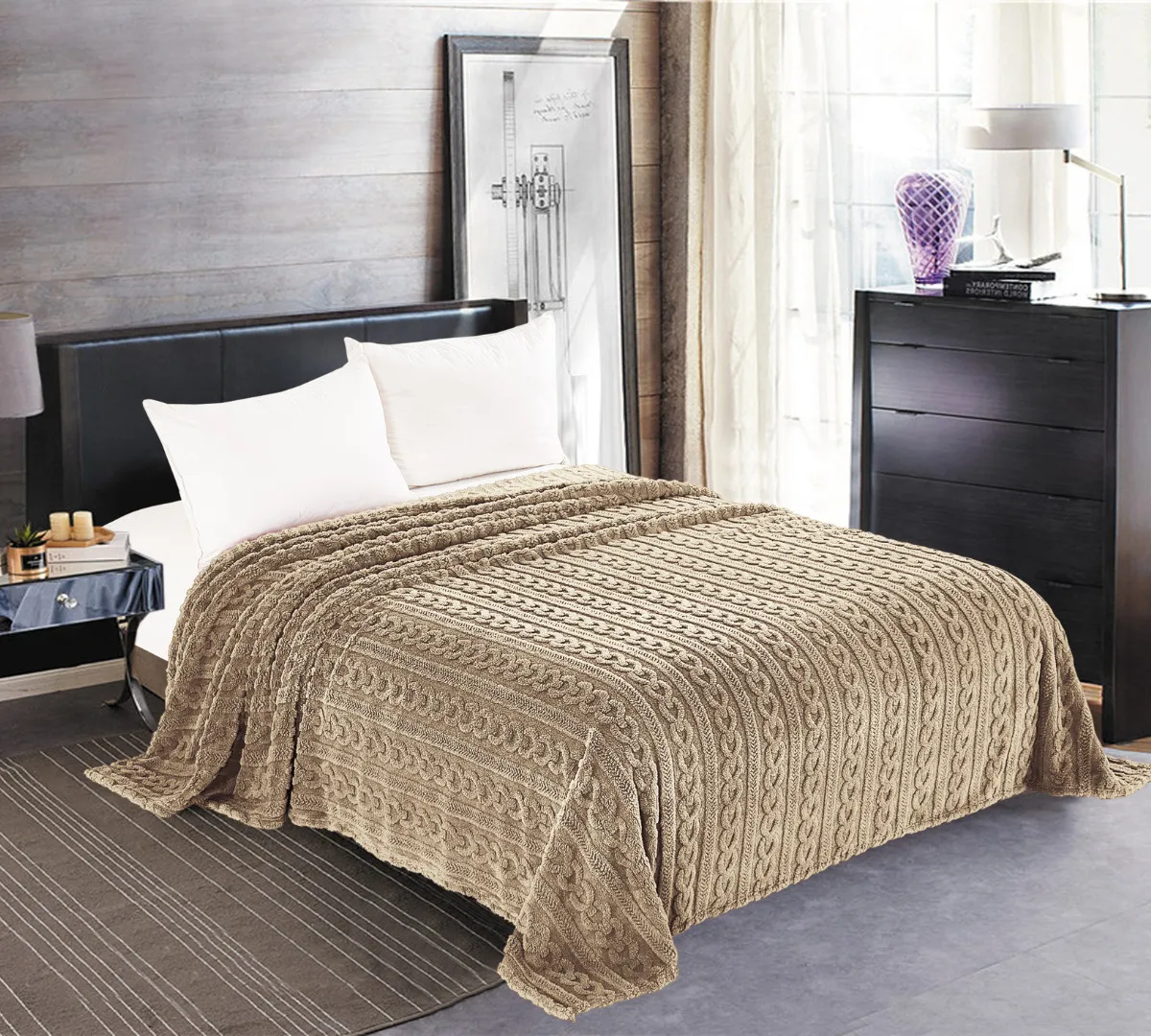 Κουβέρτα fleece braid (160cm x 220cm) καφέ