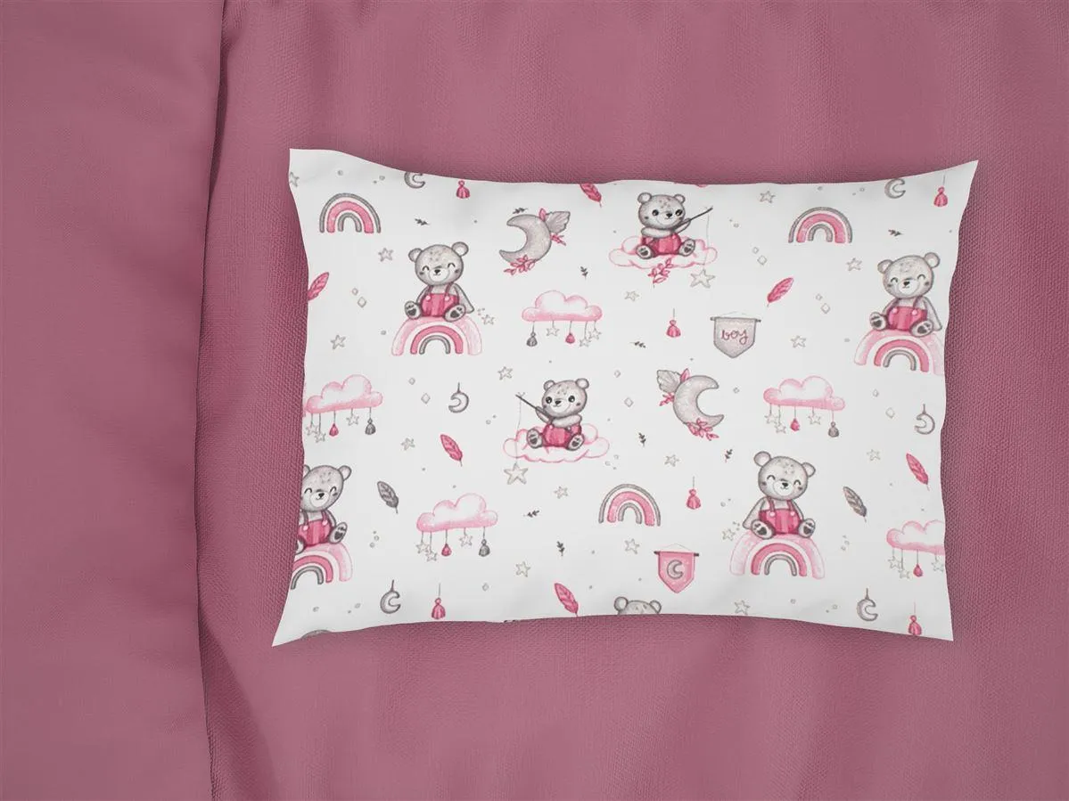 Μαξιλαροθήκη Εμπριμέ bebe Cloudy Bear 582 35X45 White-Pink 100% Cotton