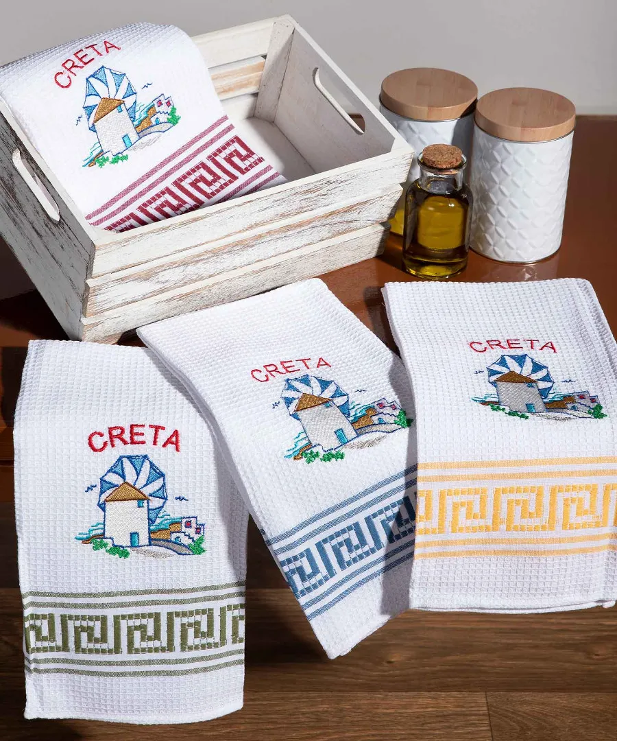 Σετ 12 τεμαχίων ποτηρόπανα (50cm x 70cm) ανεμόμυλος CRETA