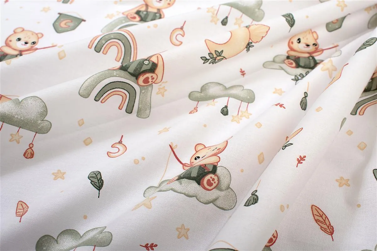 Σεντονάκι Λίκνου bebe Cloudy Bear 581 80X110 White-Olive 100% Cotton