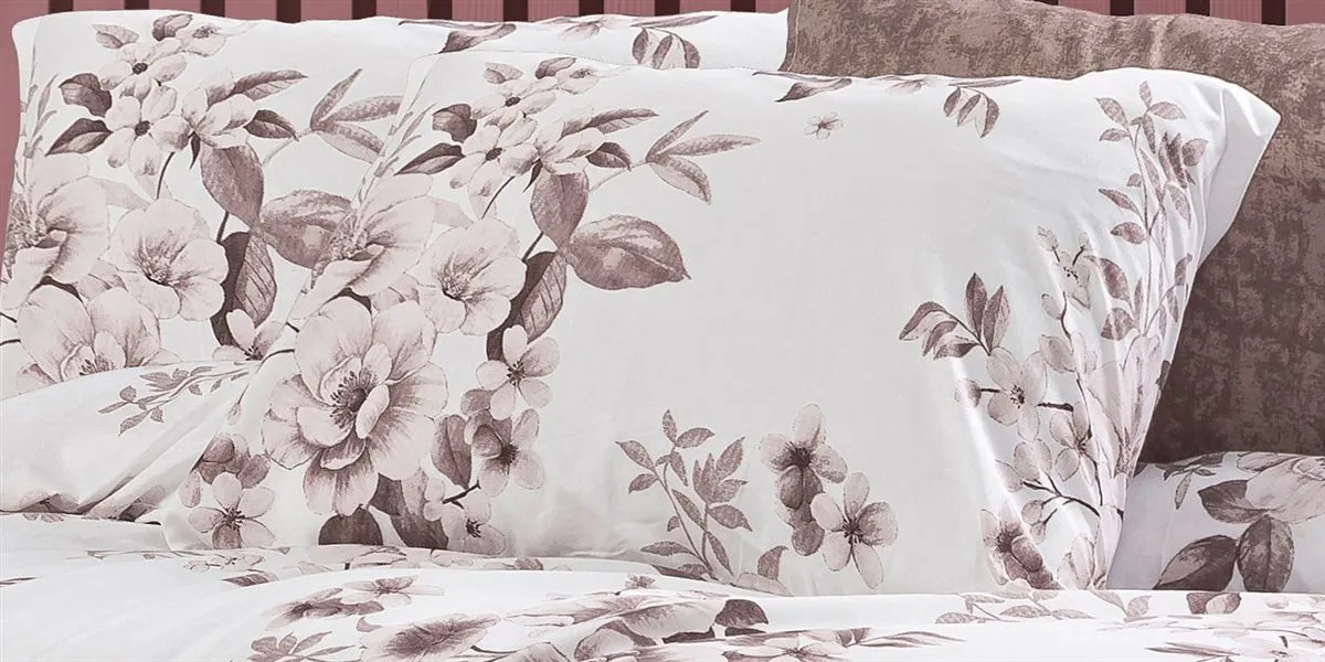 Μαξιλαροθήκη Εμπριμέ Βερονίκη 488 50X70 White-Mocha 70/30 Cott/Pol