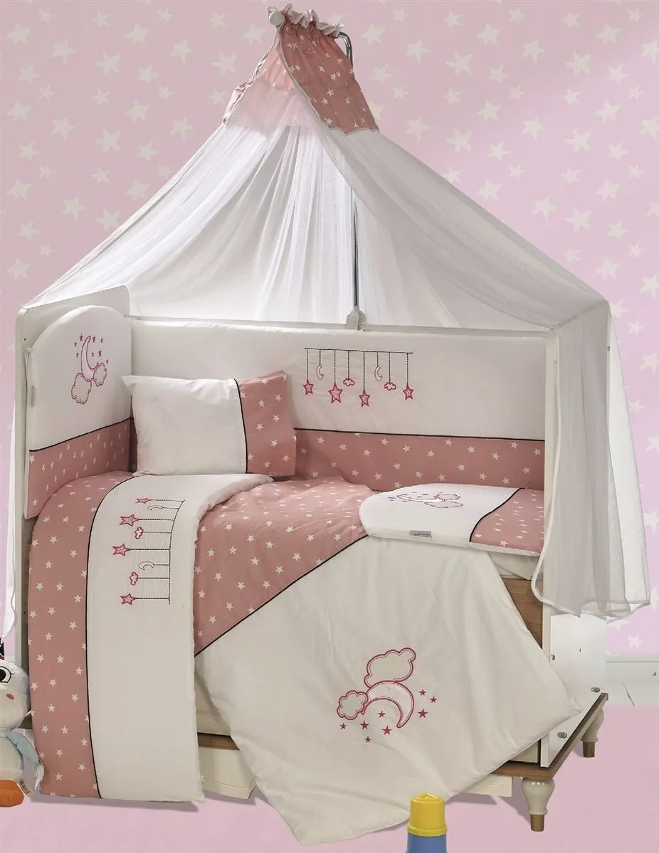 Προίκα Μωρού Με Κέντημα Σετ 9 τεμ bebe Sweet Dreams 09 White-Pink 100% Cotton