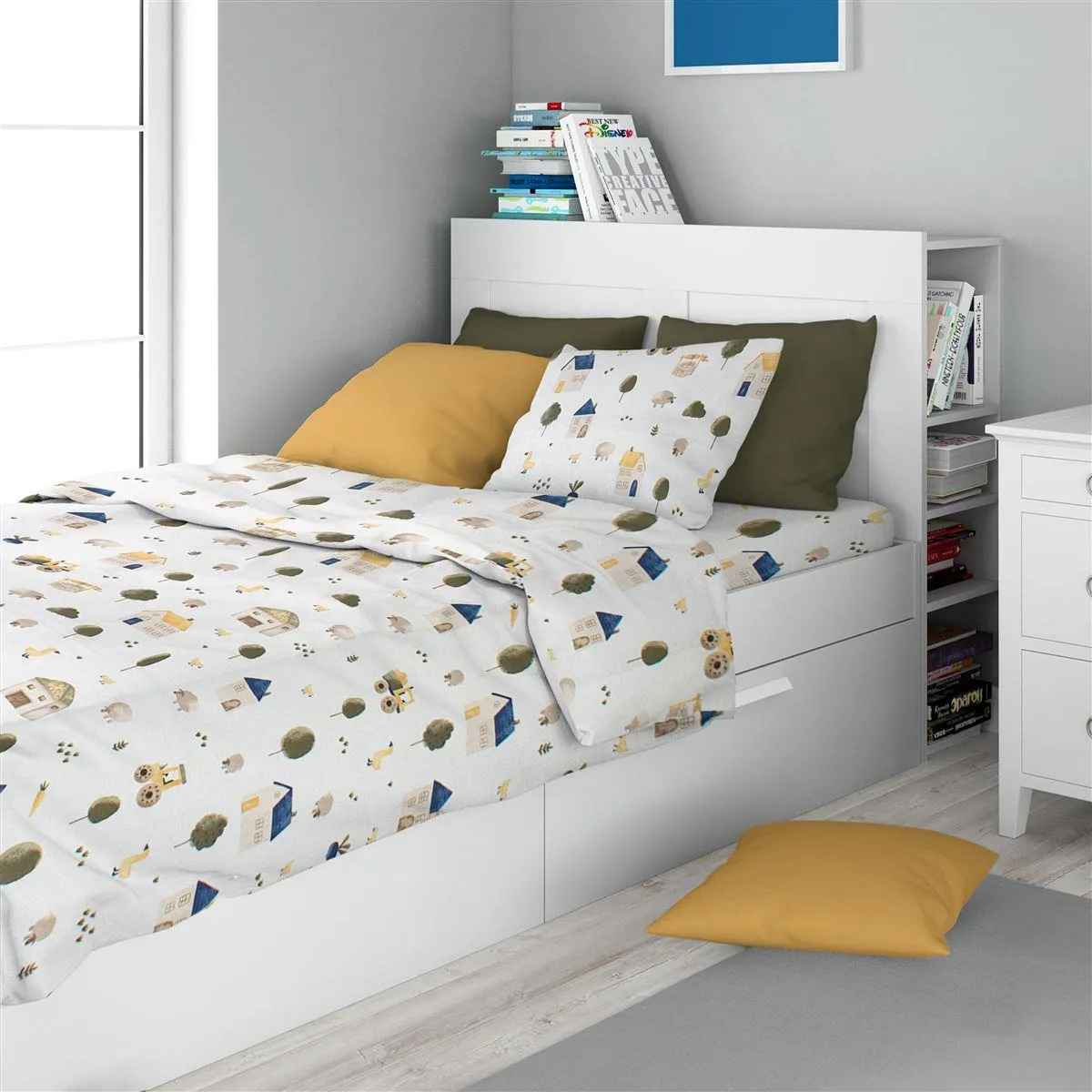Σεντόνια Εμπριμέ Σετ 3 τεμ kids Village 579 160X240 White-Green 100% Cotton