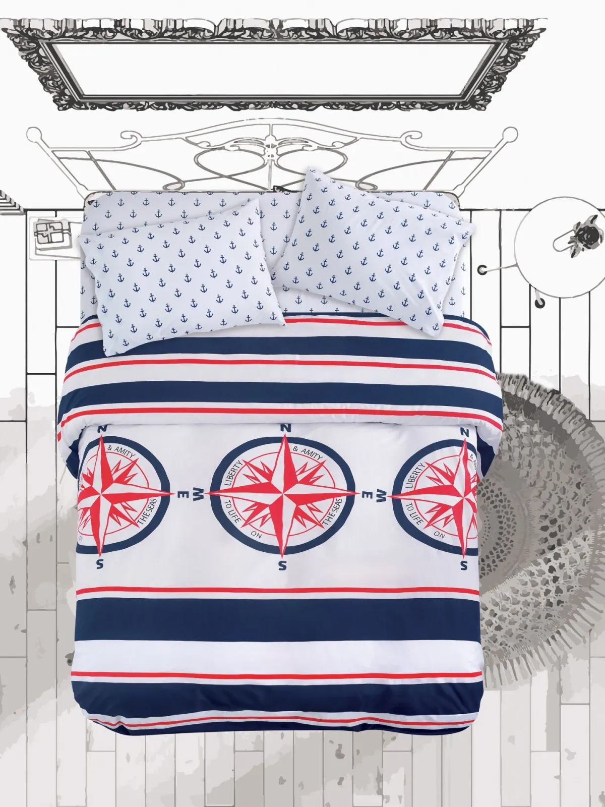 ΣΕΤ ΣΕΝΤ. KING COMPASS 144ΤC  ΛΑΣΤ. 270x290cm  180x205+40cm 2*50x70cm 100% COTTON