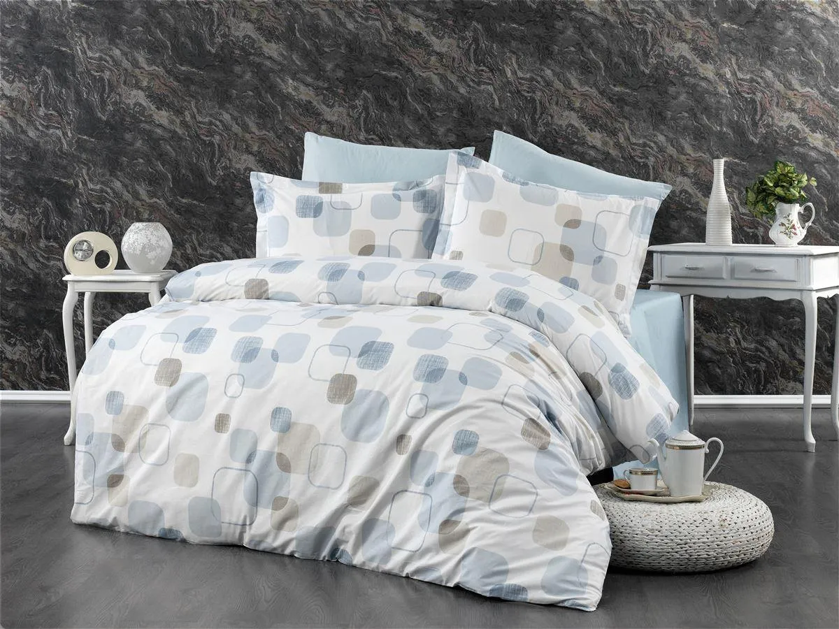 Παπλωματοθήκη Εμπριμέ Μελίνα 707 160X240 White-Light Blue 100% Cotton
