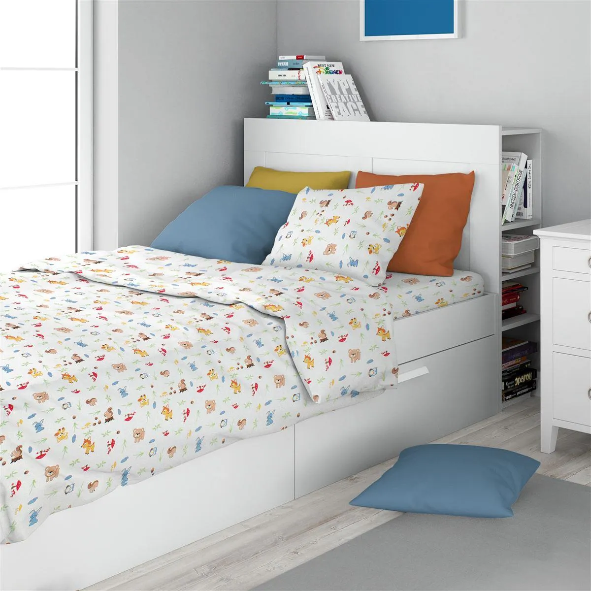 Σεντόνια Εμπριμέ Σετ 3 τεμ kids Forest Animals 570 160X240 White-Sky Blue 100% Cotton