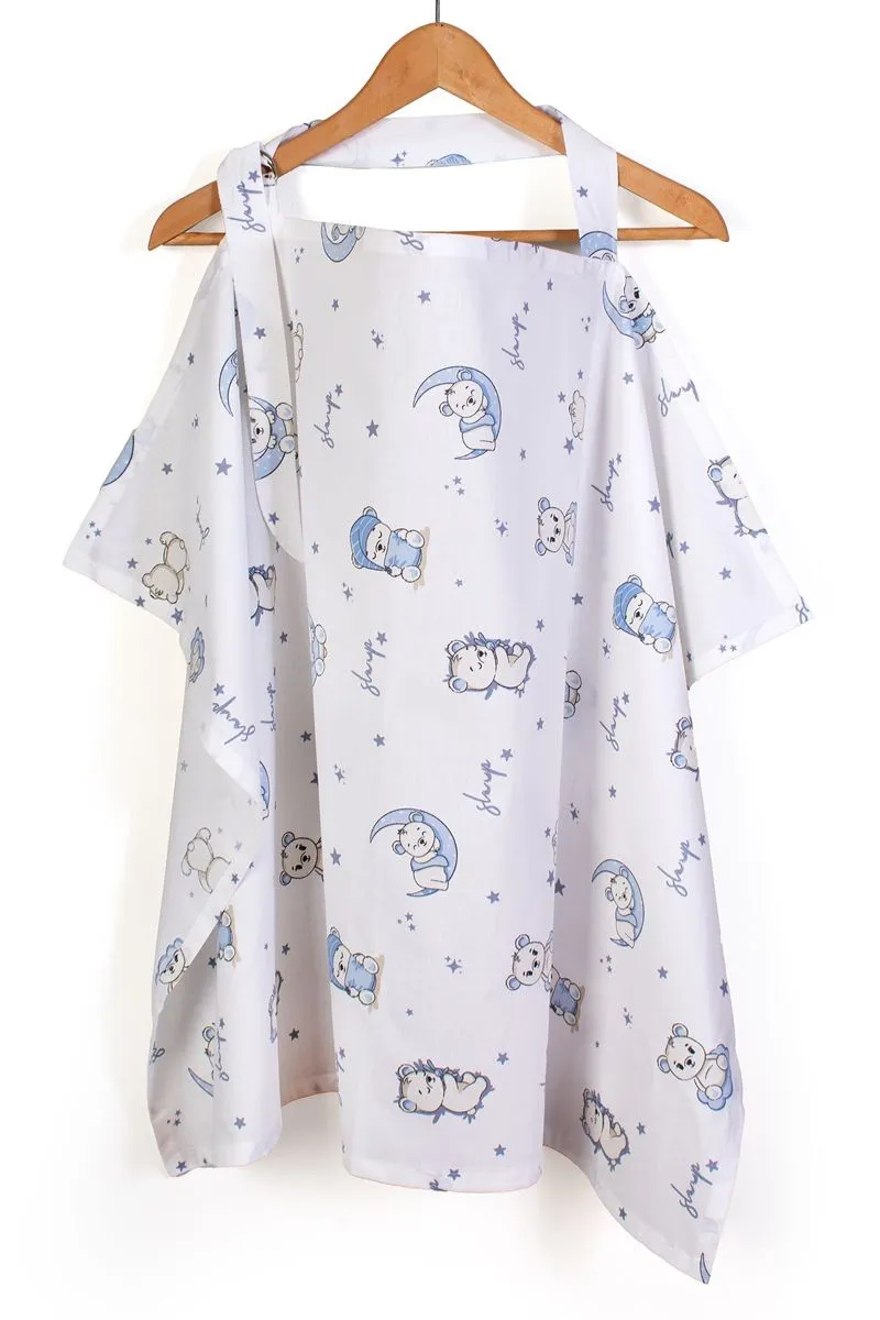 Ποδιά Θηλασμού bebe Bear's Nest 03 105x70 White-Sky Blue 100% Cotton