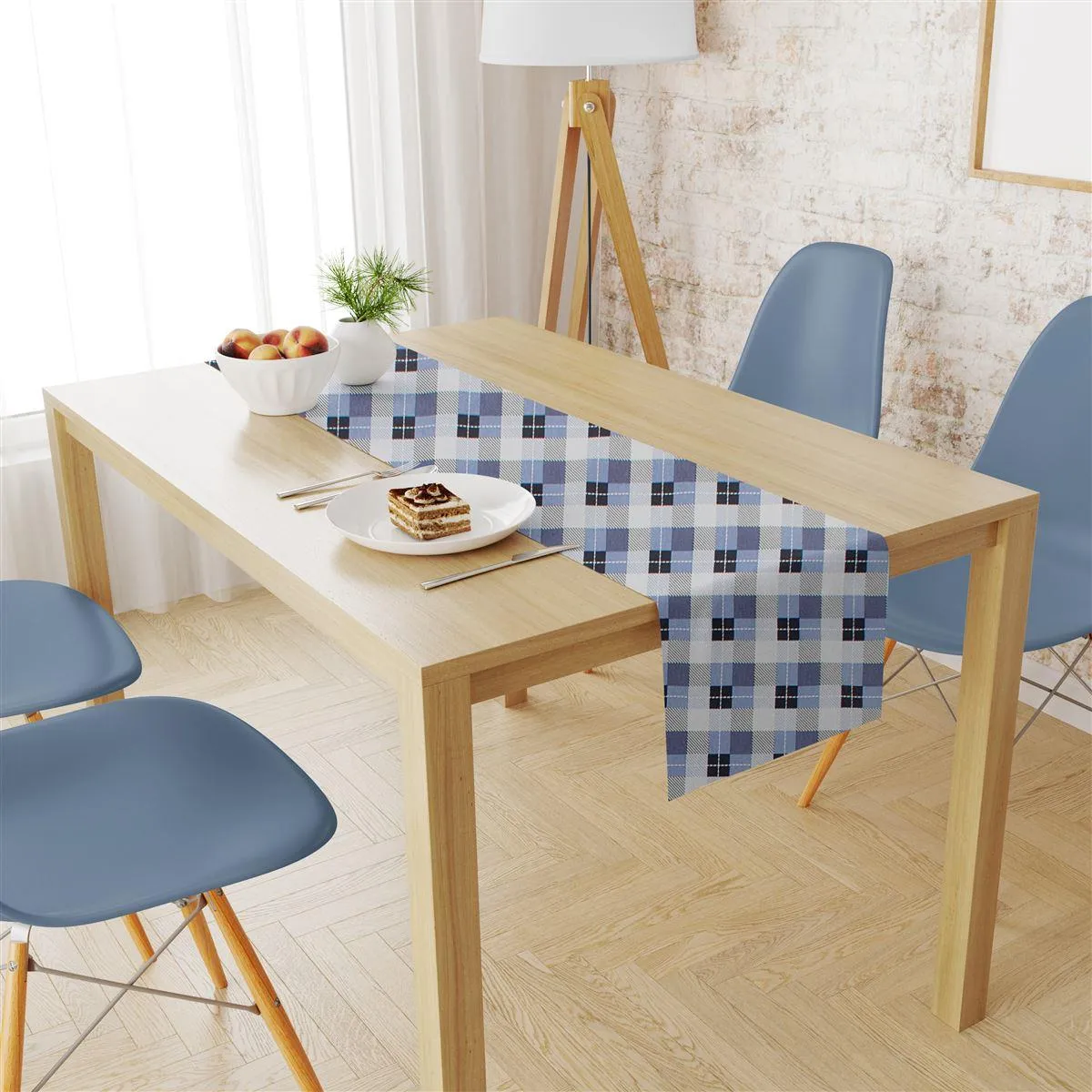 Τραβέρσα Αλέκιαστη Checkered 468 40X180 Blue 70/30 Cott/Pol