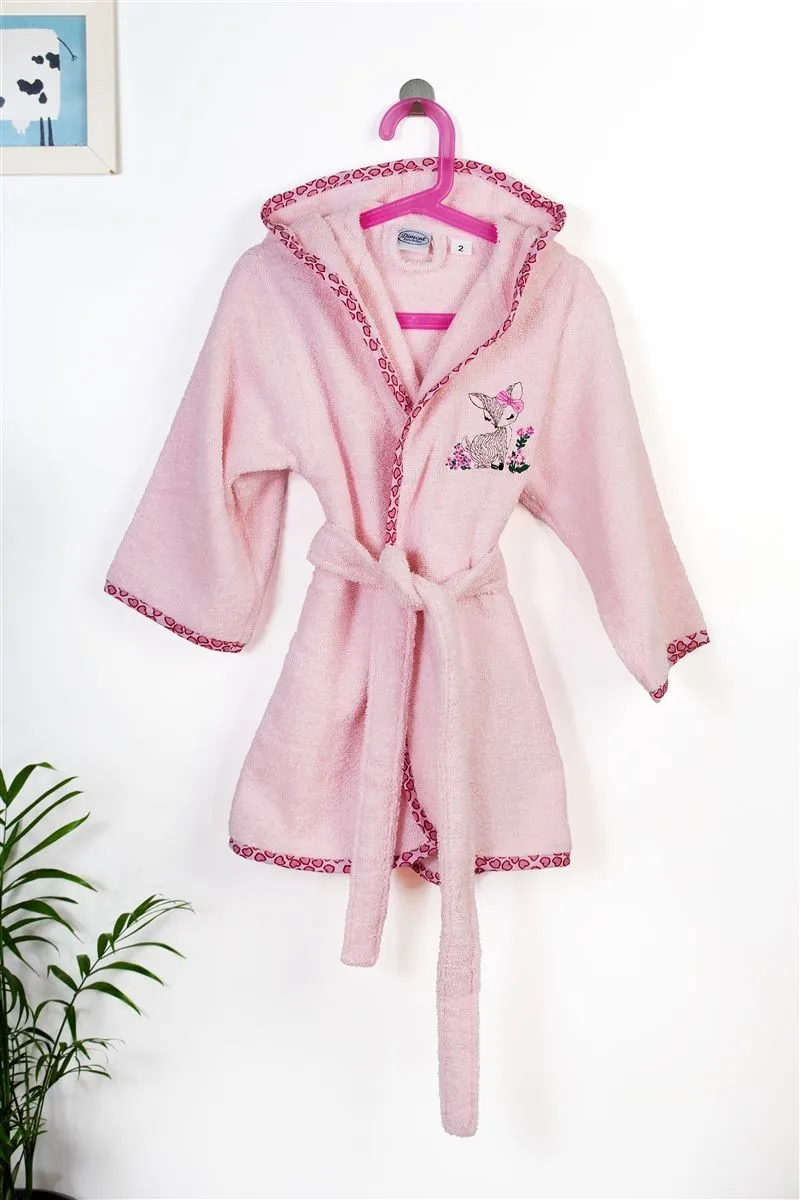Μπουρνούζι Με Κέντημα kids Deer 196 Size: 02 Pink 100% Cotton