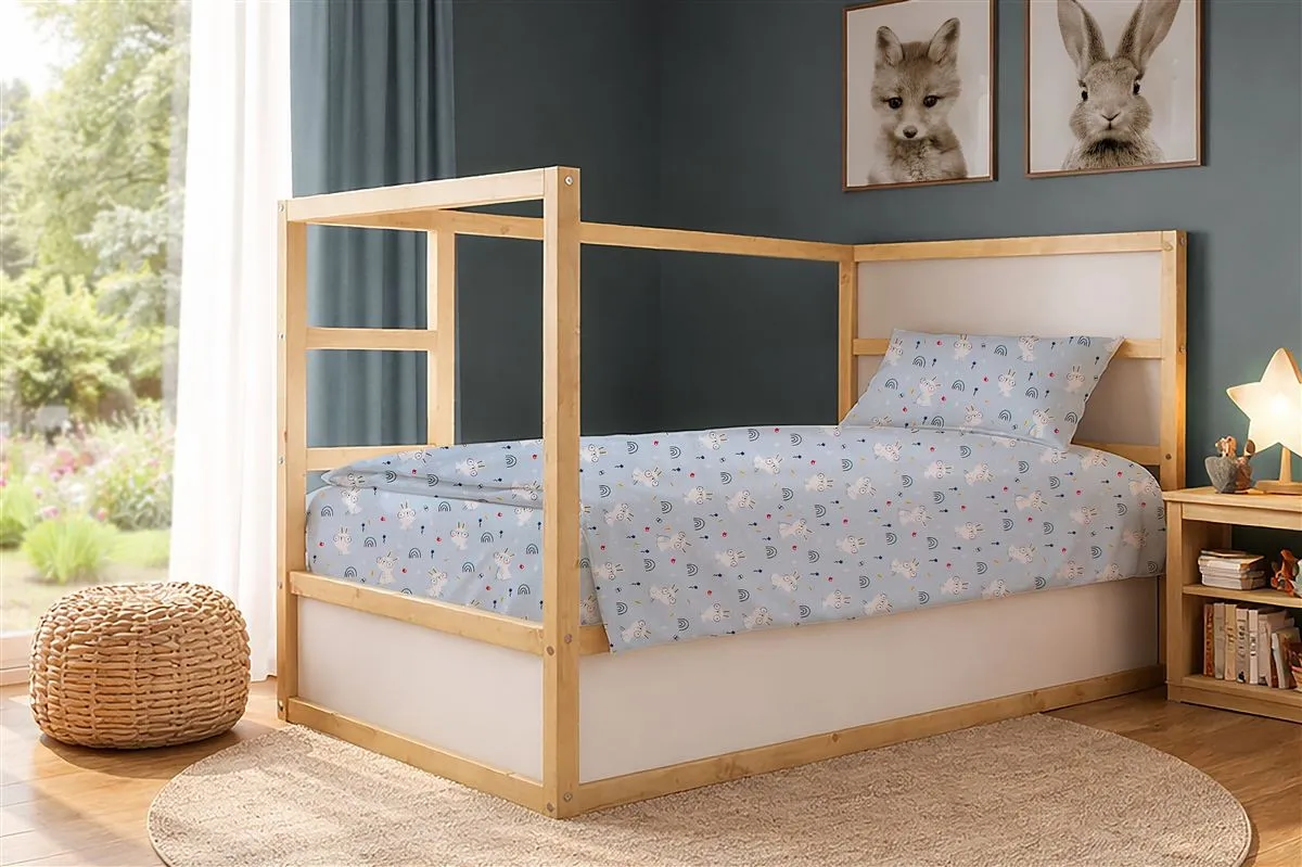 Παπλωματοθήκη Εμπριμέ kids Rabbit Garden 584 160X240 Sky Blue 100% Cotton