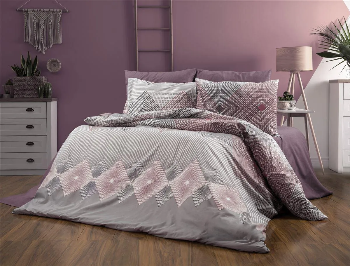 Παπλωματοθήκη Εμπριμέ Καλλιρόη 606 220X240 Grey-Burgundy 70/30 Cott/Pol