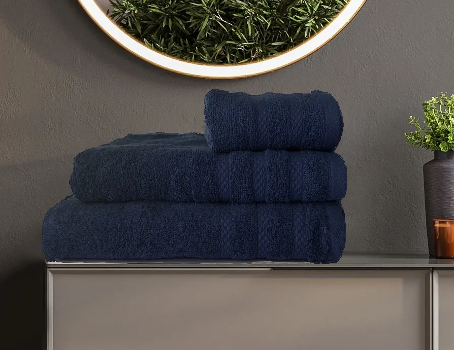 ΣΕΤ ΠΕΤΣΕΤΕΣ  DIOS4 NAVY 3ΤΕΜ 30x50cm 50x100cm 70x140cm 100% COTTON 450gsm