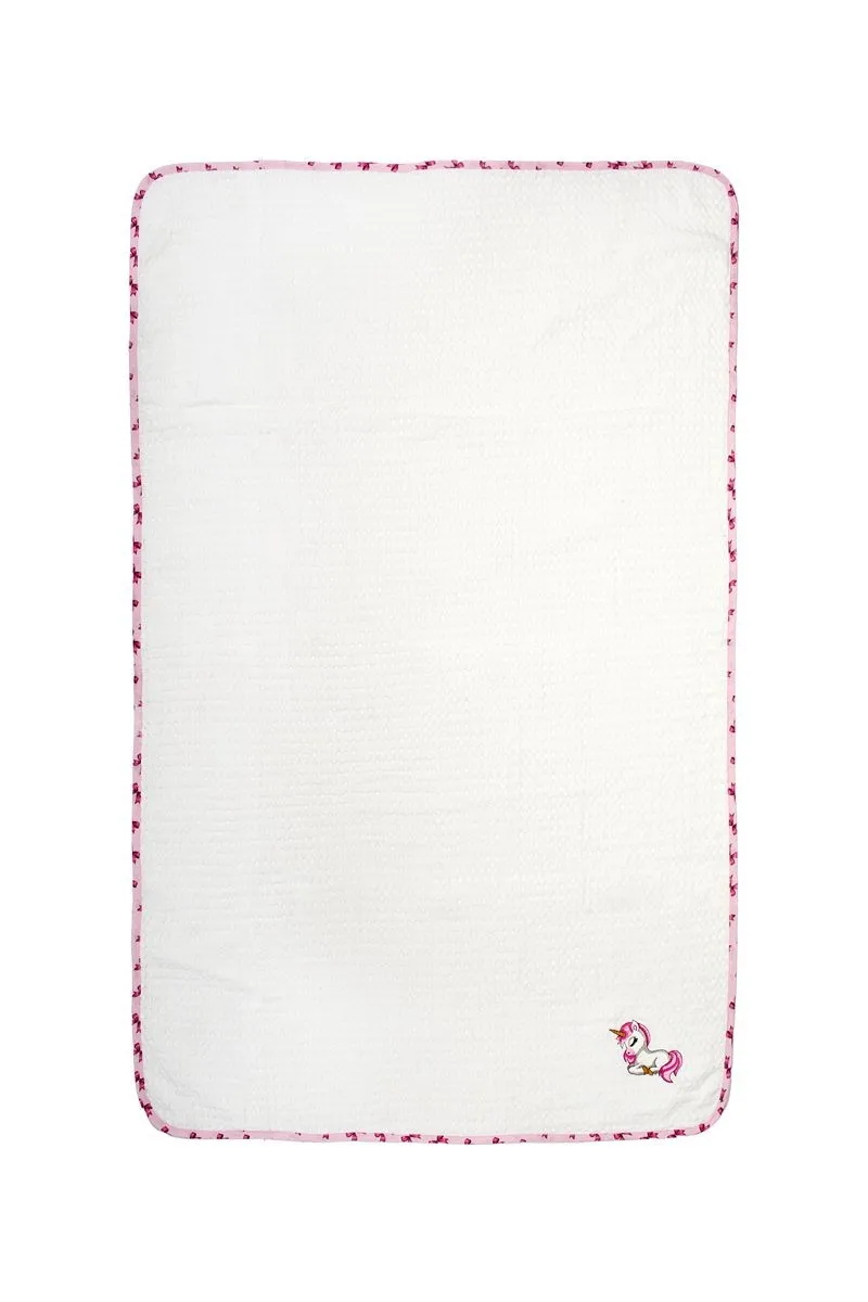 Κουβέρτα Πικέ Με Κέντημα bebe Unicorn 188 100X160 White-Pink 100% Cotton
