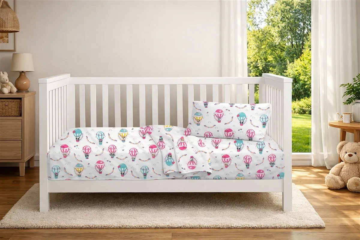 Πάπλωμα Εμπριμέ bebe The Floating Zoo 597 120X160 White-Pink 100% Cotton