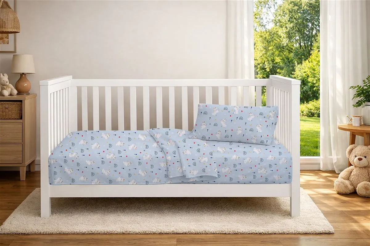 Παπλωματοθήκη Εμπριμέ bebe Rabbit Garden 584 120X160 Sky Blue 100% Cotton