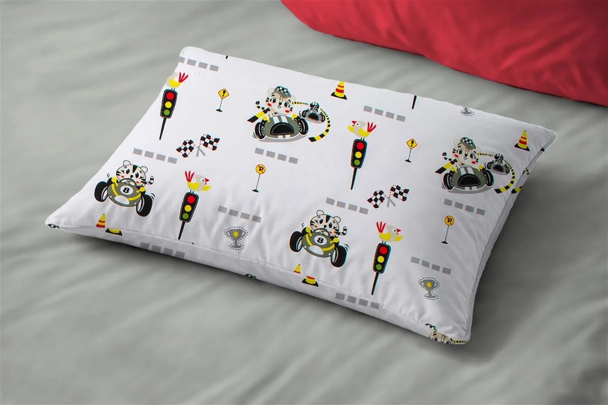 Μαξιλαροθήκη Εμπριμέ kids Animal Grand Prix 590 50X70 White-Olive 100% Cotton