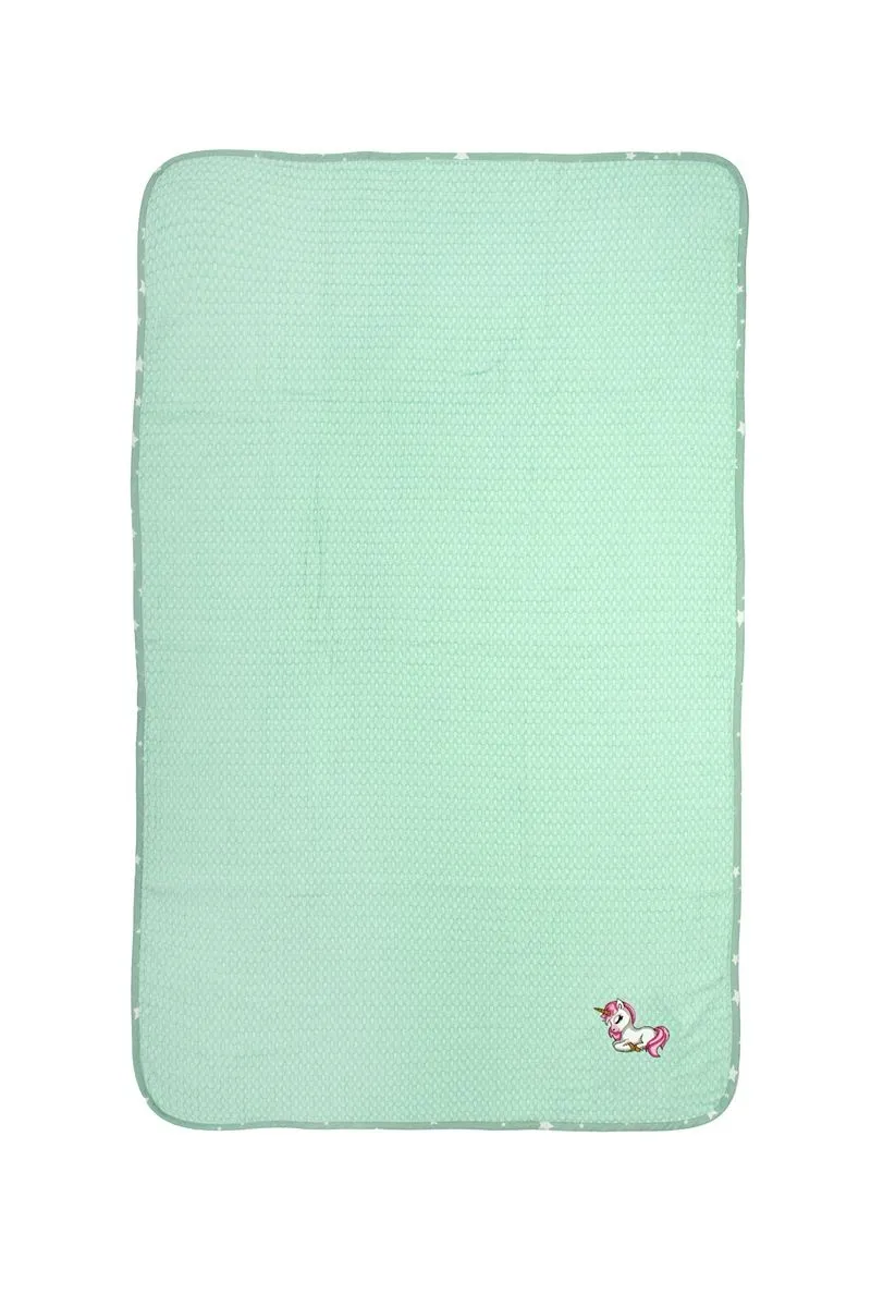 Κουβέρτα Πικέ Με Κέντημα bebe Unicorn 190 80X110 Mint 100% Cotton