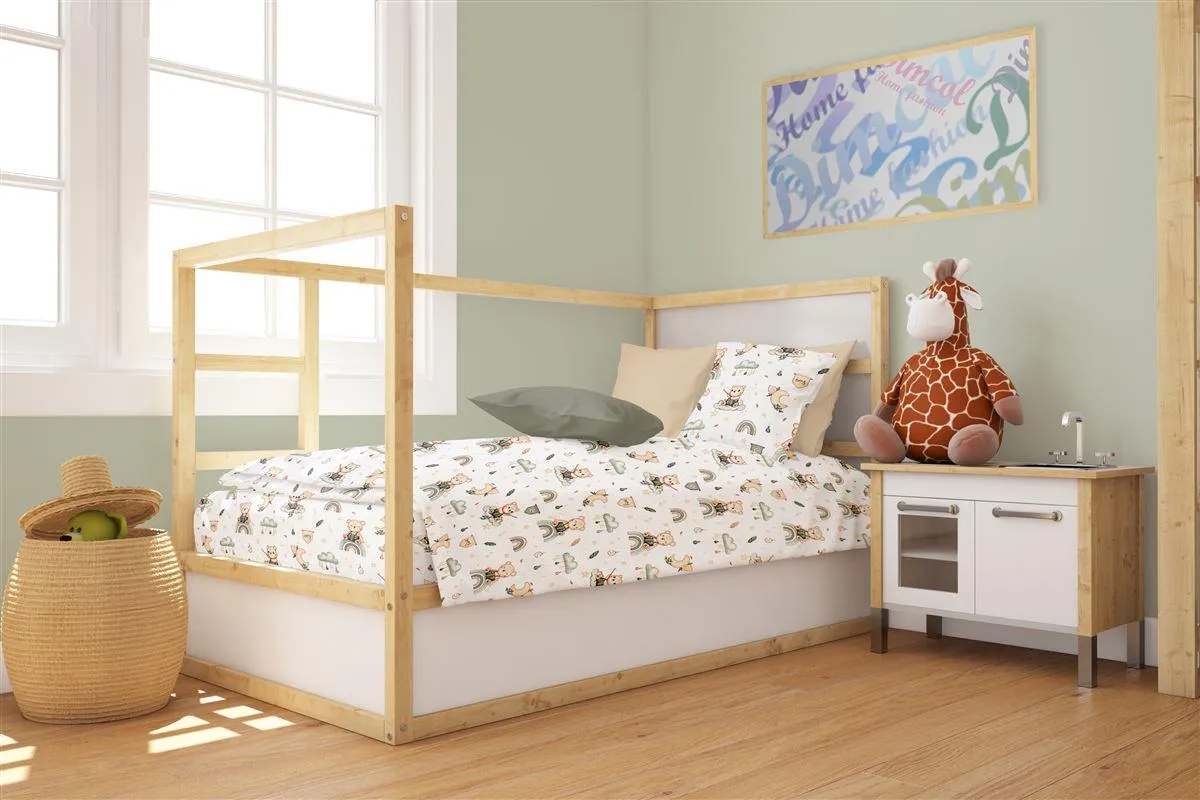 Παπλωματοθήκη Εμπριμέ bebe Cloudy Bear 581 120X160 White-Olive 100% Cotton