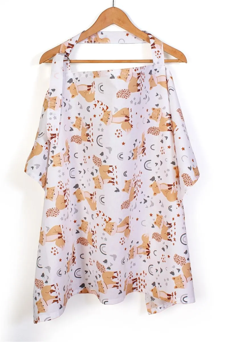 Ποδιά Θηλασμού bebe Cute Fox 02 105x70 White-Beige 100% Cotton