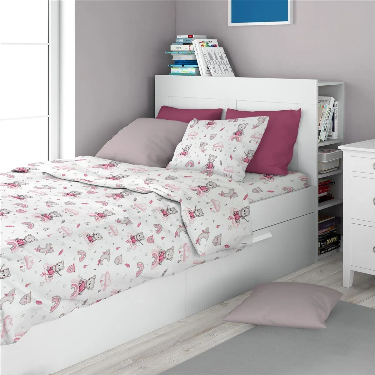 Σεντόνια Εμπριμέ Σετ 3 τεμ kids Cloudy Bear 582 160X240 White-Pink 100% Cotton