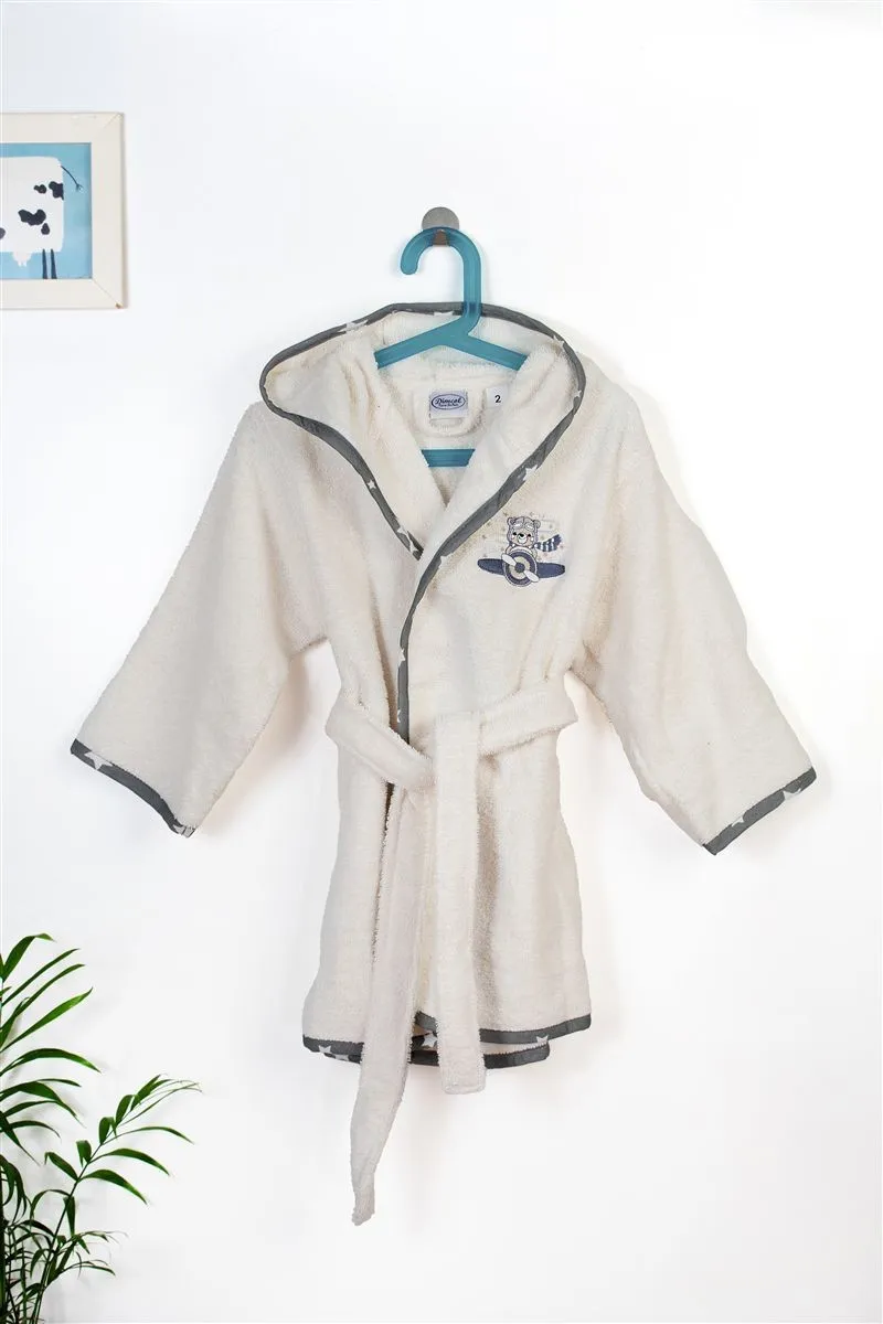 Μπουρνούζι Με Κέντημα kids Aviator 185 Size: 04 Ecru-Grey 100% Cotton