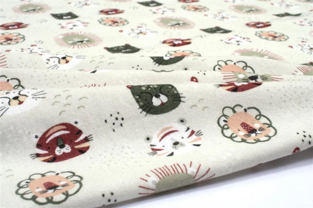Σεντονάκι Λίκνου bebe Big Cats 27 80X110 Light Olive 100% Cotton