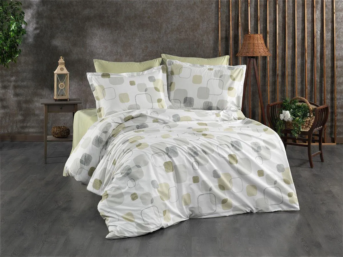 Παπλωματοθήκη Εμπριμέ Μελίνα 708 220X240 White-Olive 100% Cotton