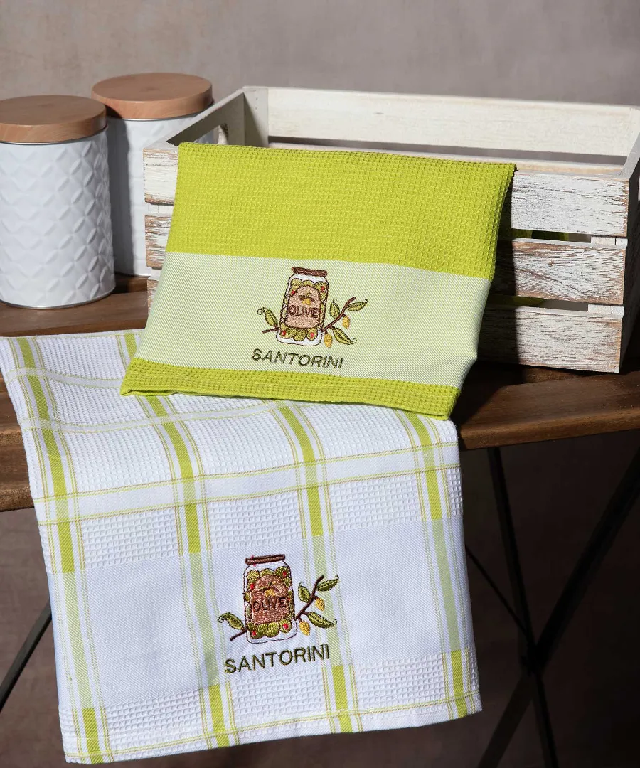 Σετ 2 τεμαχίων ποτηρόπανα (50cm x 70cm) βάζο πράσινο SANTORINI