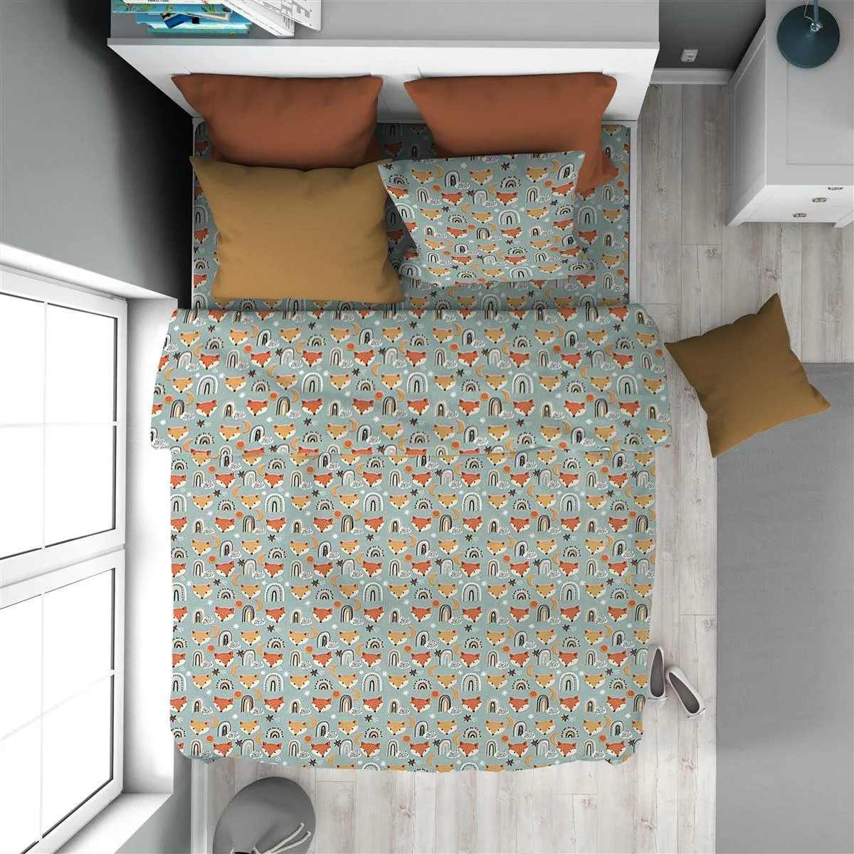 Πάπλωμα Εμπριμέ kids Fox 528 160X240 Pale Cyan 100% Cotton
