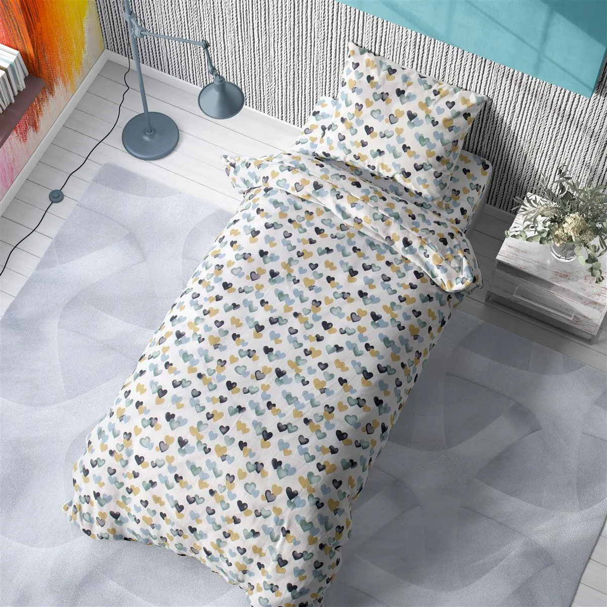 ΣΕΝΤΟΝΙΑ ΕΜΠΡΙΜΕ ΣΕΤ 2 τεμ kids Hearts 11 160X240 Grey-Green Cotton 100%