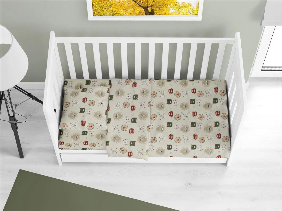 Κατωσέντονο Με Λάστιχο bebe Big Cats 27 0,70X1,40X0,15 Light Olive 100% Cotton