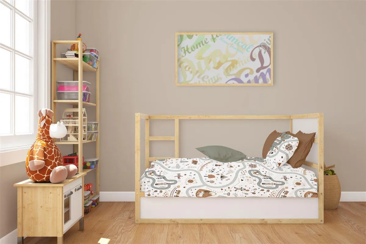 Σεντόνια Εμπριμέ Σετ 3 τεμ bebe Countryside 580 120X160 White-Mint 100% Cotton