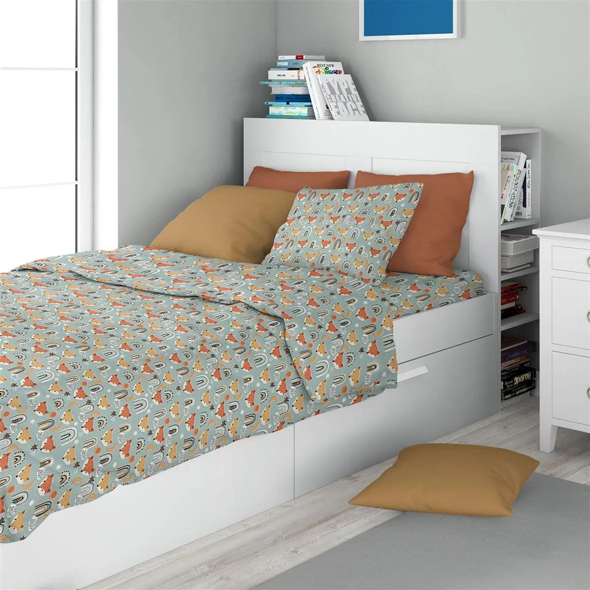 Σεντόνια Εμπριμέ Σετ 3 τεμ kids Fox 528 160X240 Pale Cyan 100% Cotton