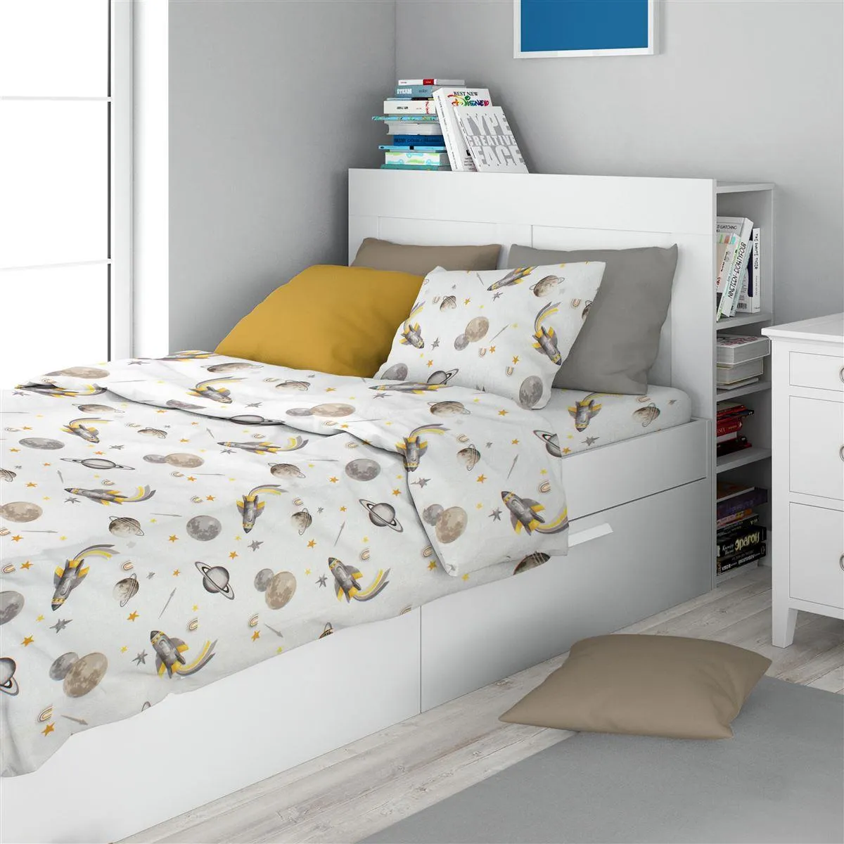 Σεντόνια Εμπριμέ Σετ 2 τεμ kids Space Mission 183 160X240 White-Grey 100% Cotton