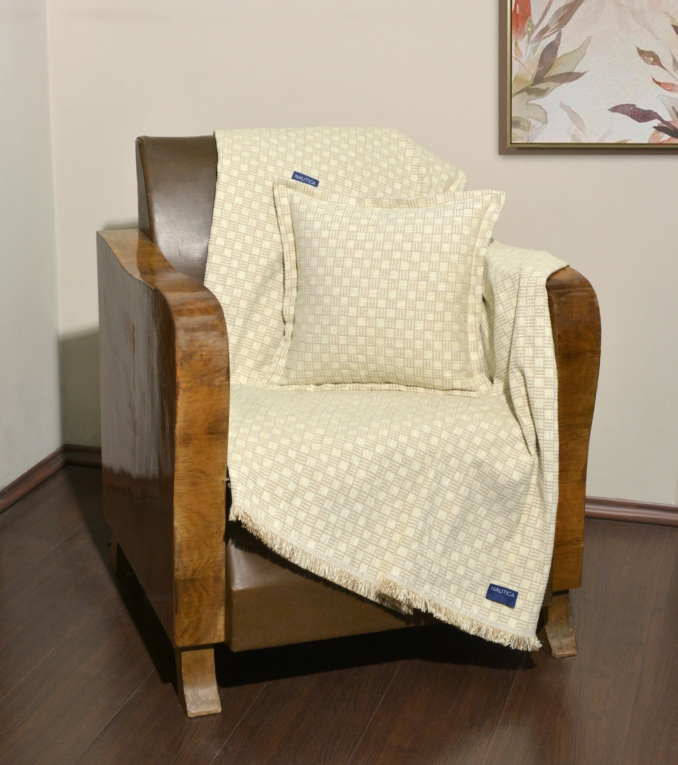 Ριχτάρι Τριθέσιο 180x300cm Σενίλ Εκρού Καρρώ Design 1100