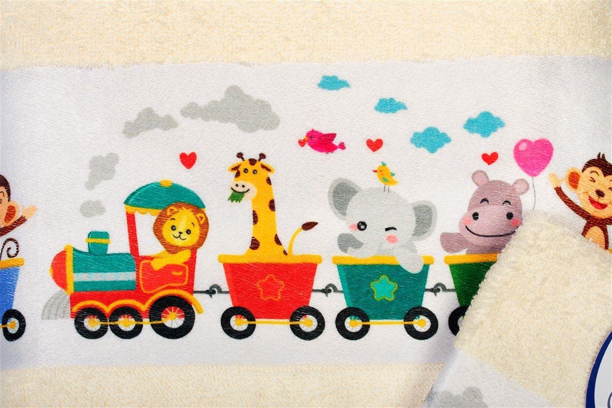 Πετσέτα Σετ 2 τεμ Με Ψηφιακή Εκτύπωση bebe Train 347 30X50,70X140 Ecru 100% Cotton