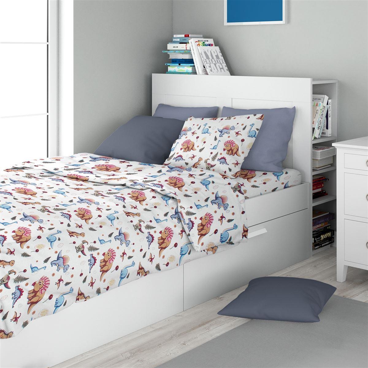 Σεντόνια Εμπριμέ Σετ 3 τεμ kids Dinosaur 519 160X240 White-Blue 100% Cotton