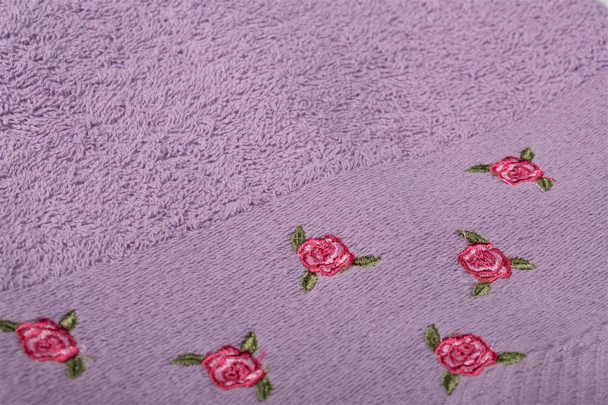 ΠΕΤΣΕΤΑ Με Κέντημα Ανθάκι 450 gsm 50X90 Μωβ 100% Cotton